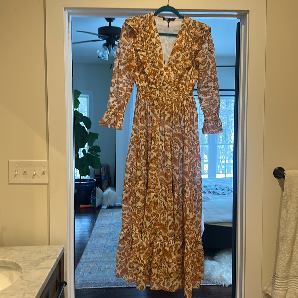 Maje Orange paisley midi dress size 34